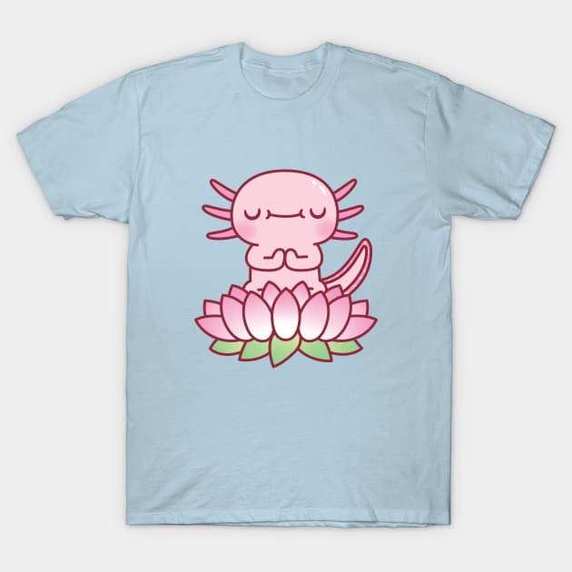 Cute Axolotl Meditating On Lotus Flower T-Shirt by rustydoodle